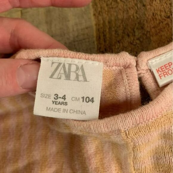 Zara girls pink striped long sleeve knit top with keyhole closure -3/4YR - Picture 2 of 7